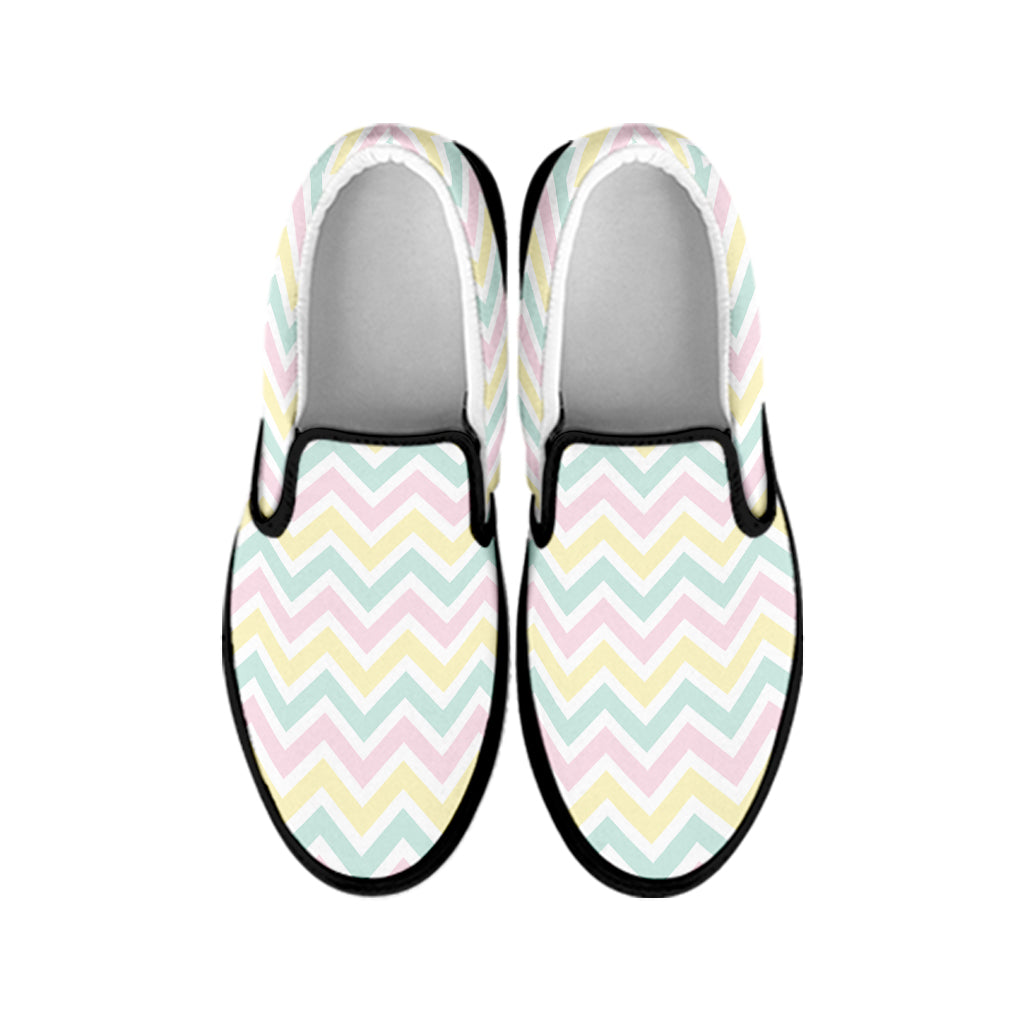 Pastel Chevron Pattern Print Black Slip On Shoes