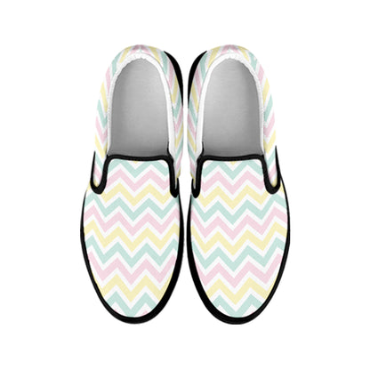 Pastel Chevron Pattern Print Black Slip On Shoes