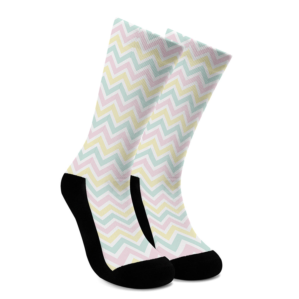 Pastel Chevron Pattern Print Crew Socks