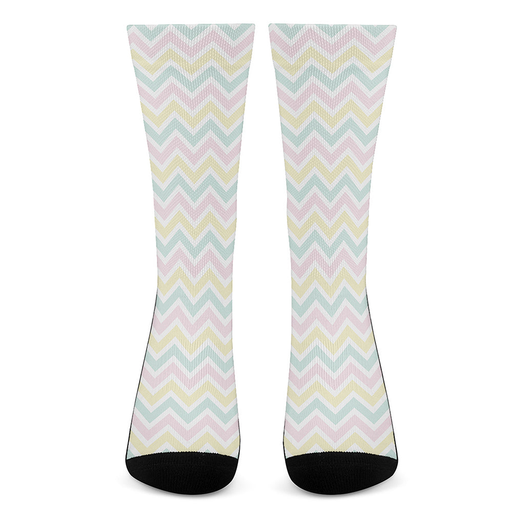 Pastel Chevron Pattern Print Crew Socks