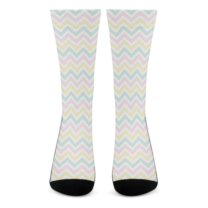 Pastel Chevron Pattern Print Crew Socks