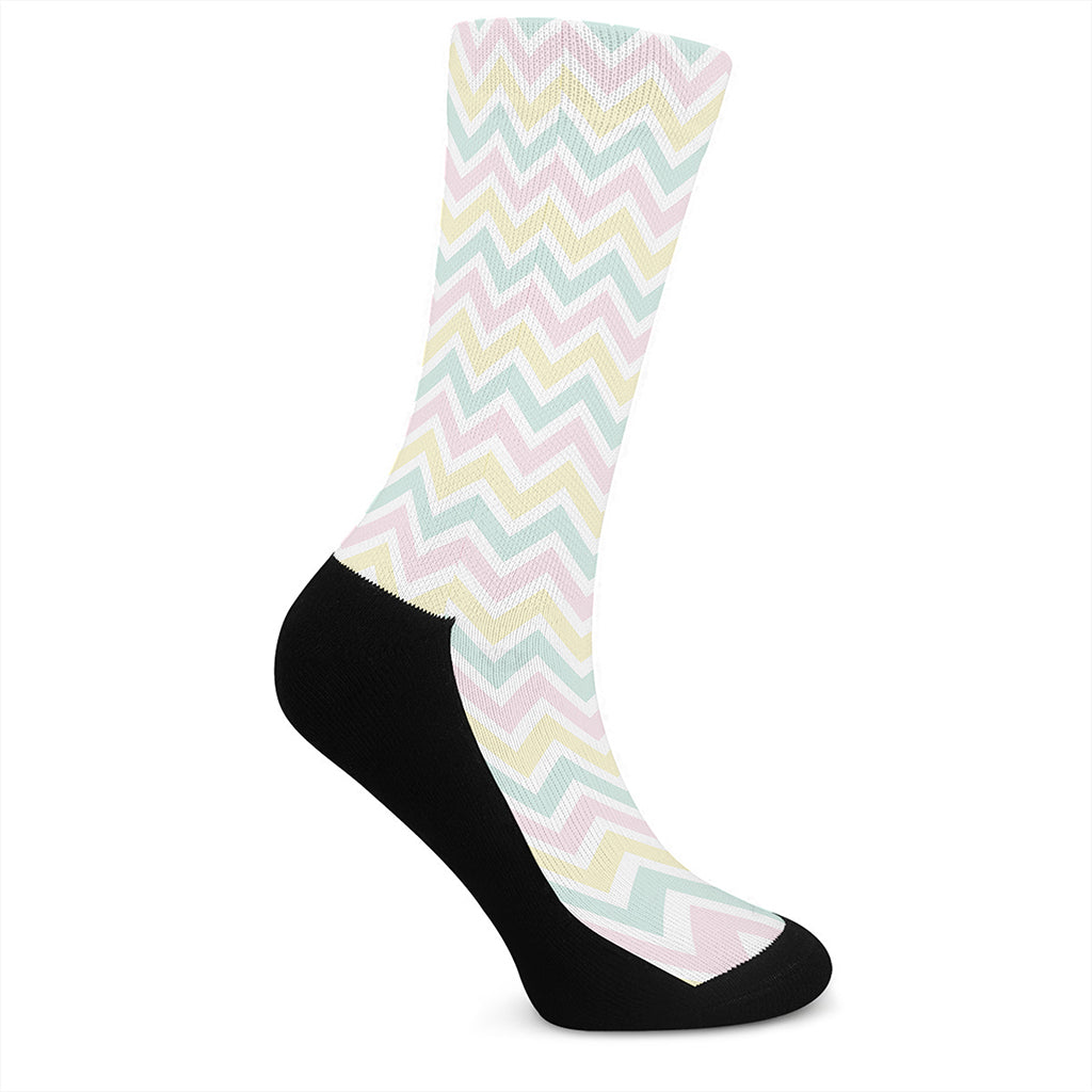 Pastel Chevron Pattern Print Crew Socks