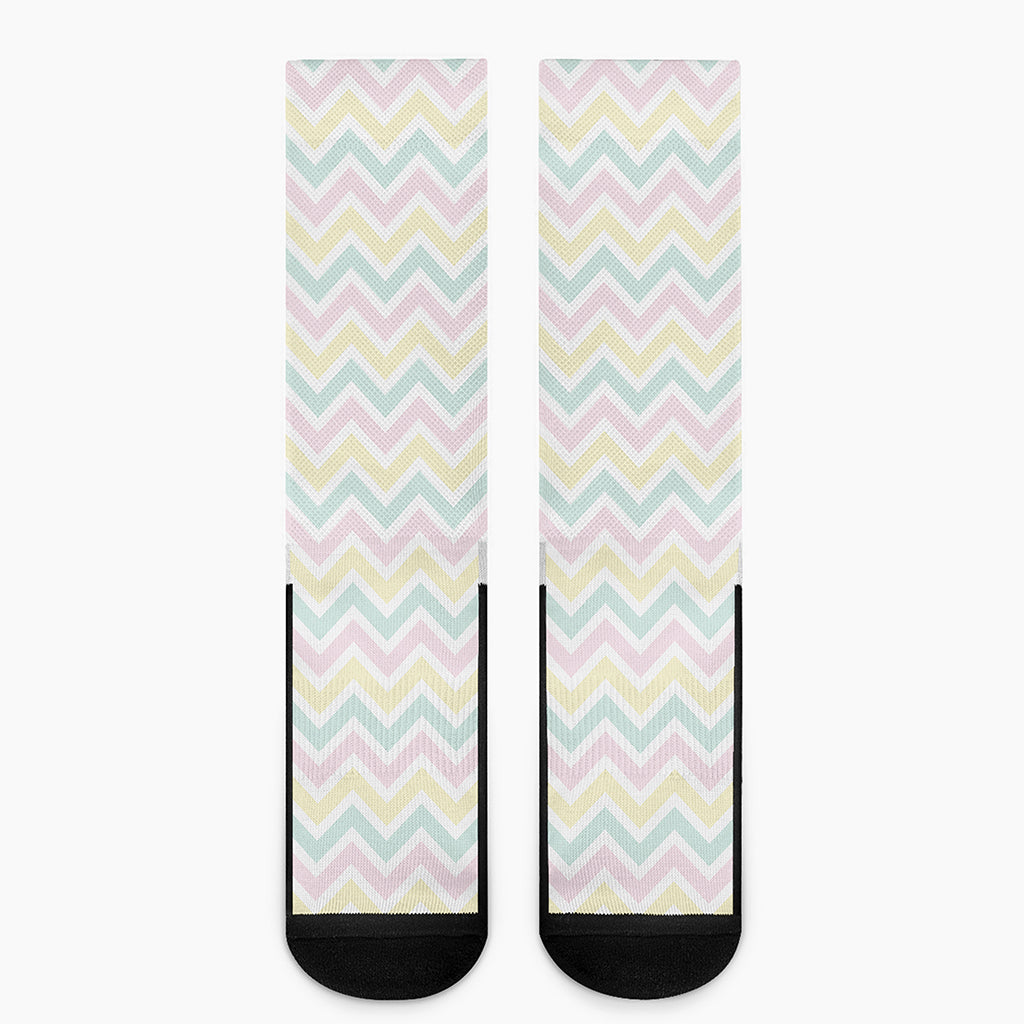 Pastel Chevron Pattern Print Crew Socks