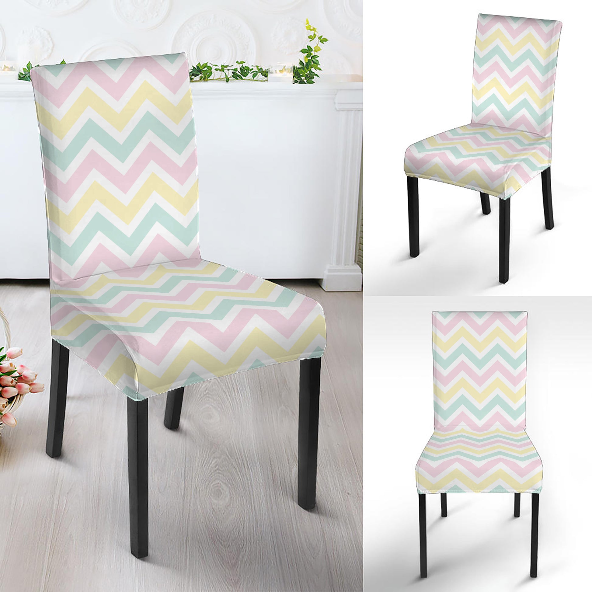 Pastel Chevron Pattern Print Dining Chair Slipcover