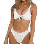 Pastel Chevron Pattern Print Front Bow Tie Bikini