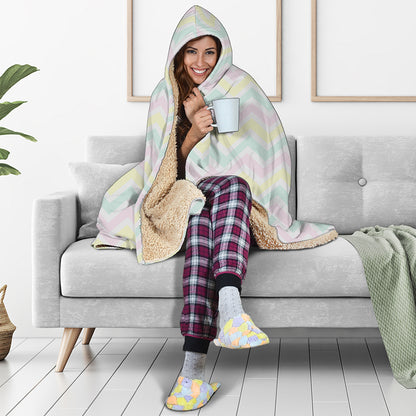 Pastel Chevron Pattern Print Hooded Blanket