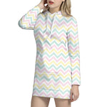 Pastel Chevron Pattern Print Hoodie Dress