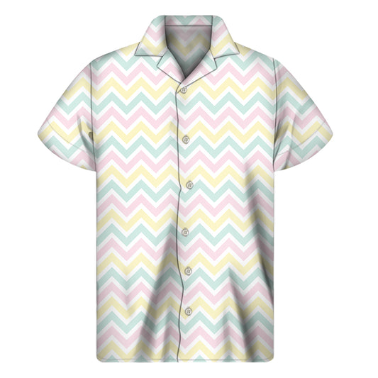 Pastel Chevron Pattern Print Men's Short Sleeve Shirt