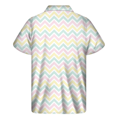Pastel Chevron Pattern Print Men's Short Sleeve Shirt