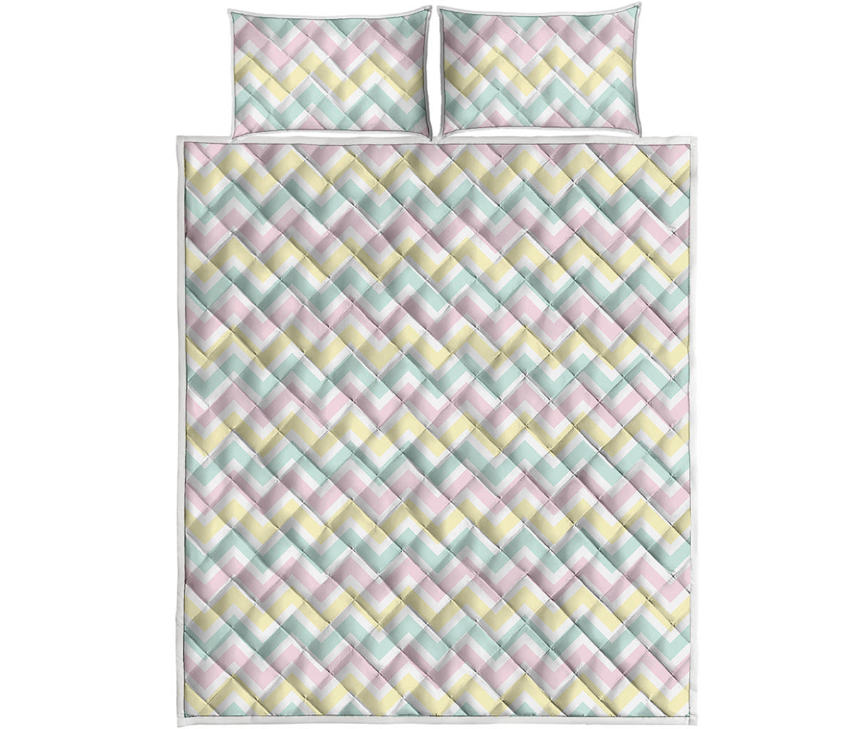 Pastel Chevron Pattern Print Quilt Bed Set