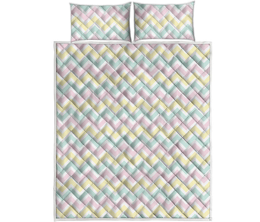 Pastel Chevron Pattern Print Quilt Bed Set