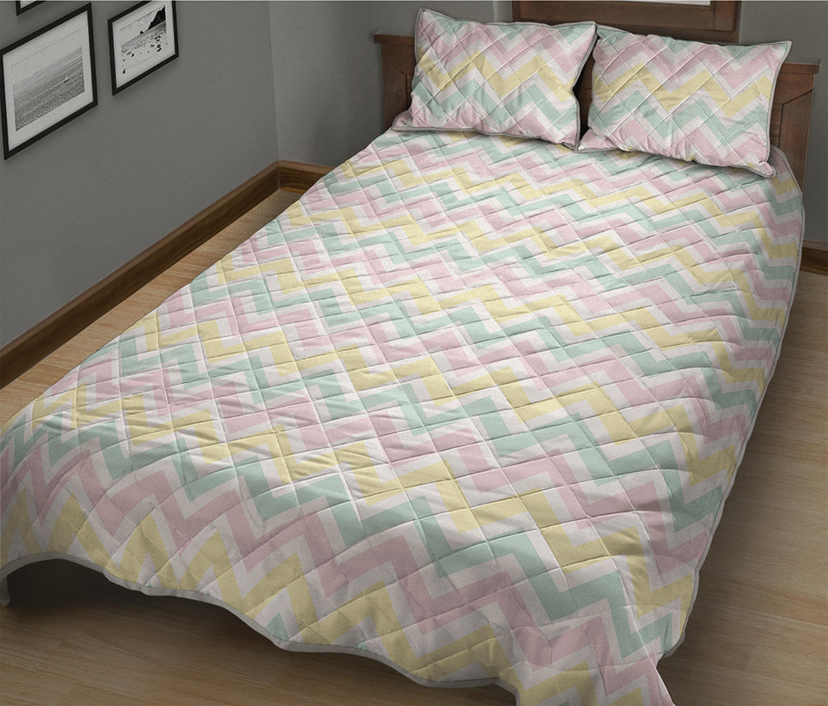 Pastel Chevron Pattern Print Quilt Bed Set