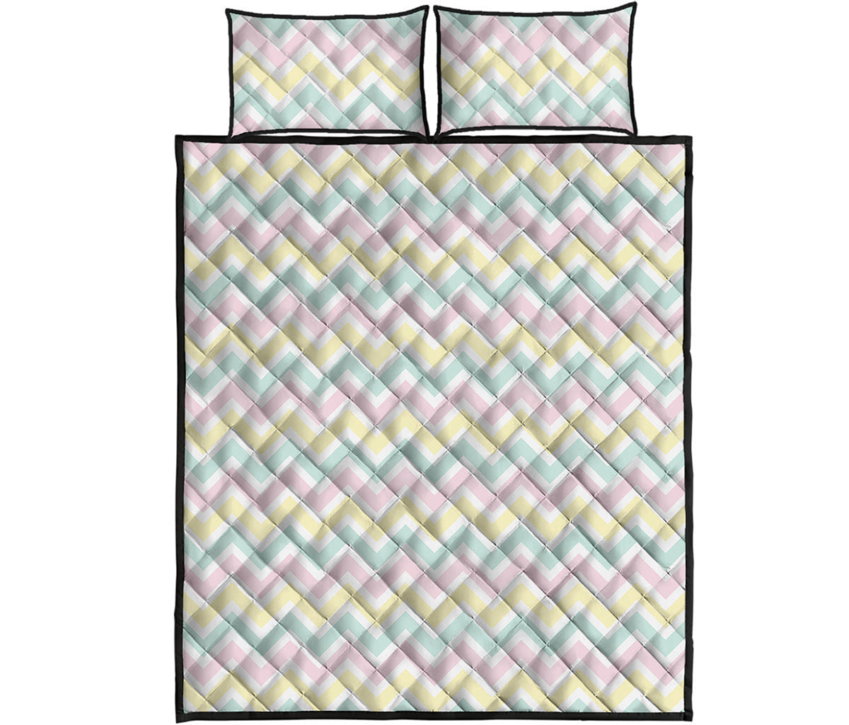 Pastel Chevron Pattern Print Quilt Bed Set