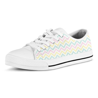 Pastel Chevron Pattern Print White Low Top Shoes