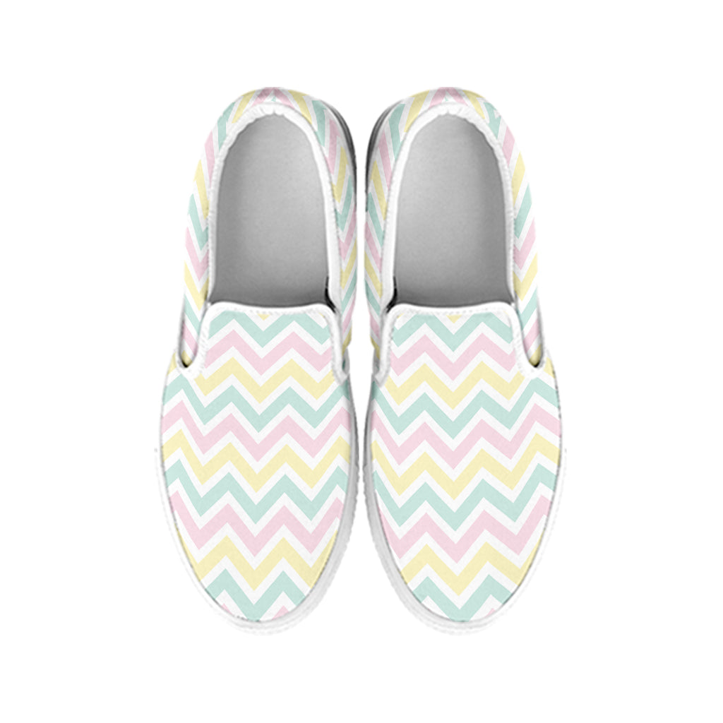 Pastel Chevron Pattern Print White Slip On Shoes