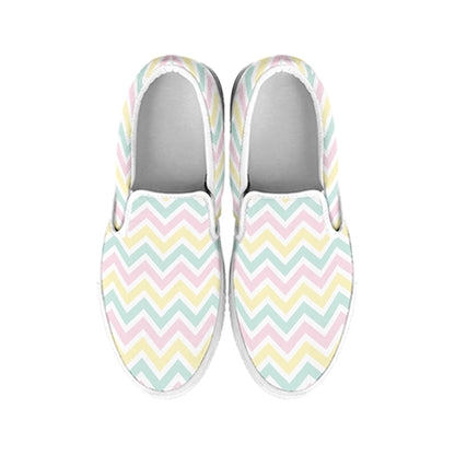 Pastel Chevron Pattern Print White Slip On Shoes