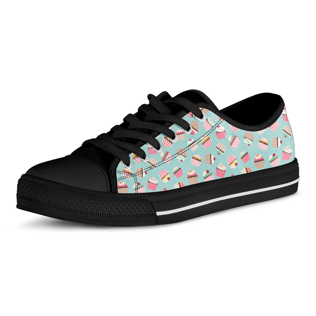 Pastel Cupcake Pattern Print Black Low Top Shoes