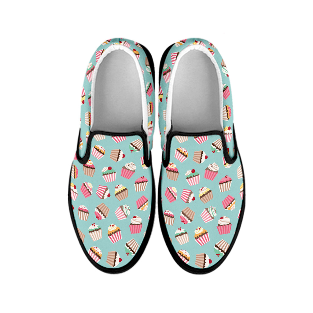 Pastel Cupcake Pattern Print Black Slip On Shoes