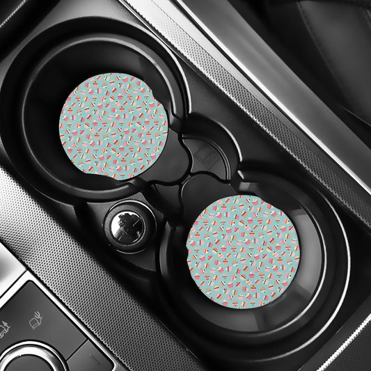 Pastel Cupcake Pattern Print Car Coasters