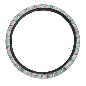 Pastel Cupcake Pattern Print Car Steering Wheel Cover