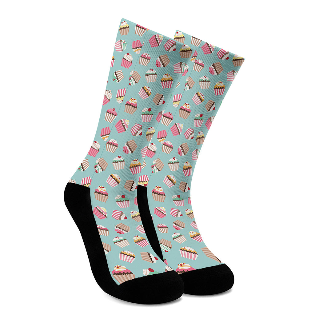 Pastel Cupcake Pattern Print Crew Socks