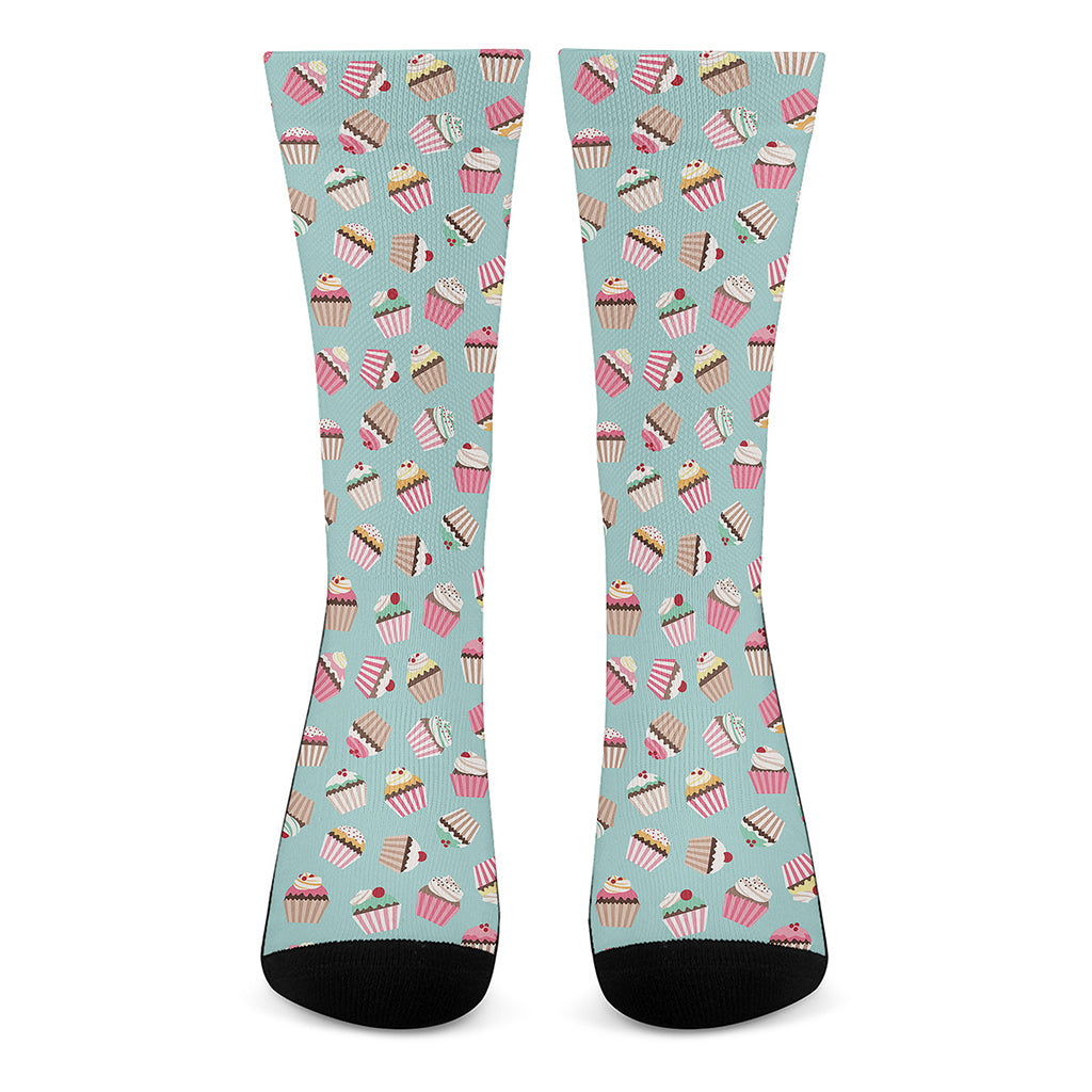 Pastel Cupcake Pattern Print Crew Socks