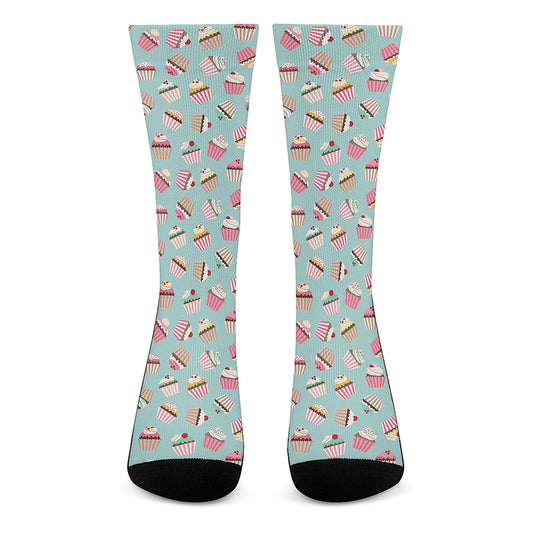 Pastel Cupcake Pattern Print Crew Socks