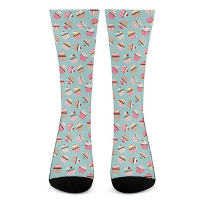 Pastel Cupcake Pattern Print Crew Socks