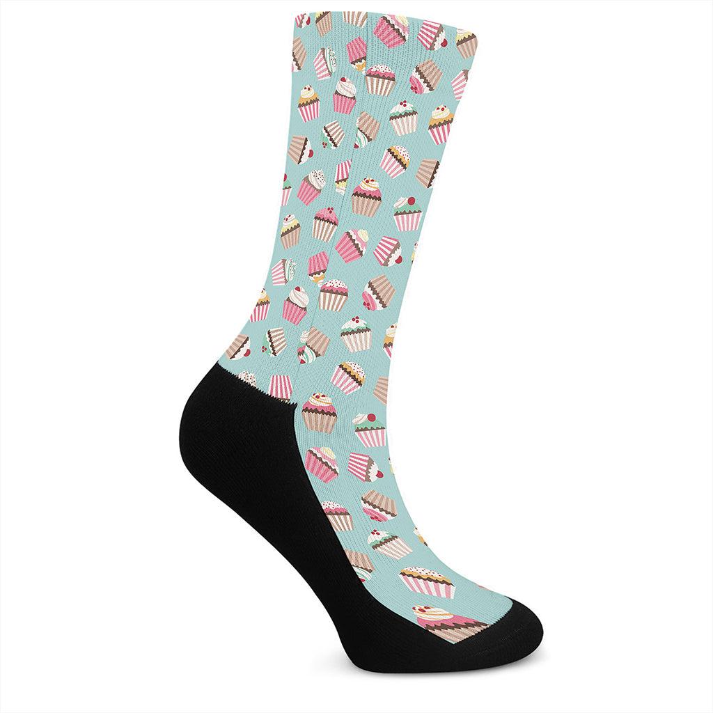 Pastel Cupcake Pattern Print Crew Socks