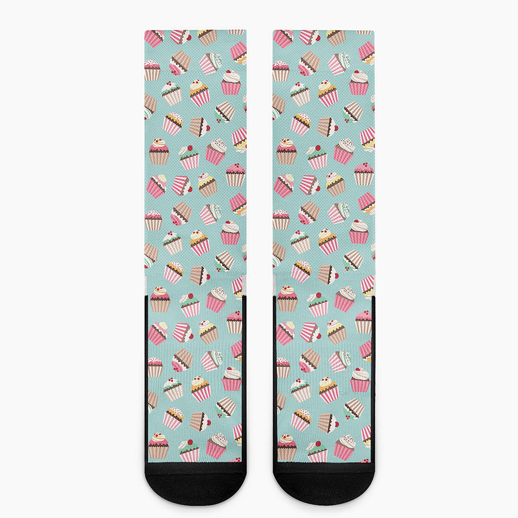 Pastel Cupcake Pattern Print Crew Socks