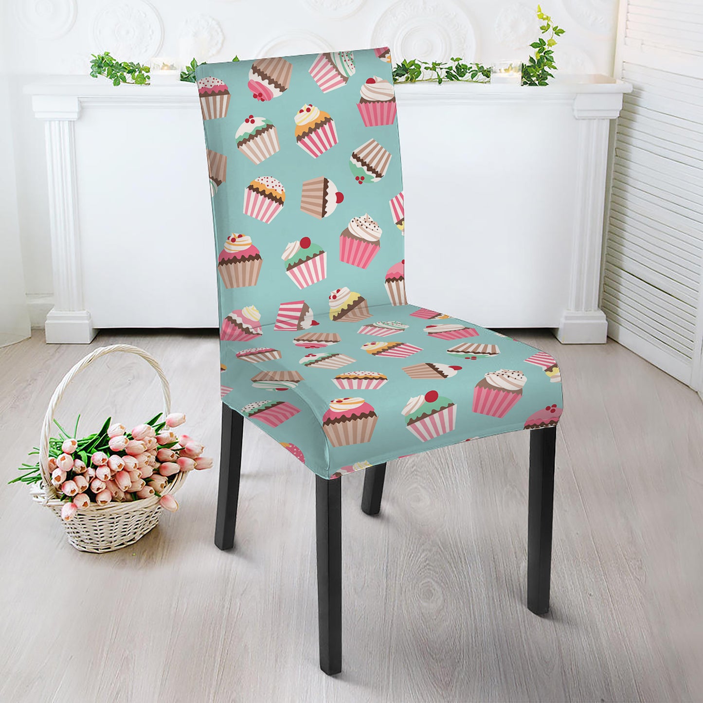Pastel Cupcake Pattern Print Dining Chair Slipcover