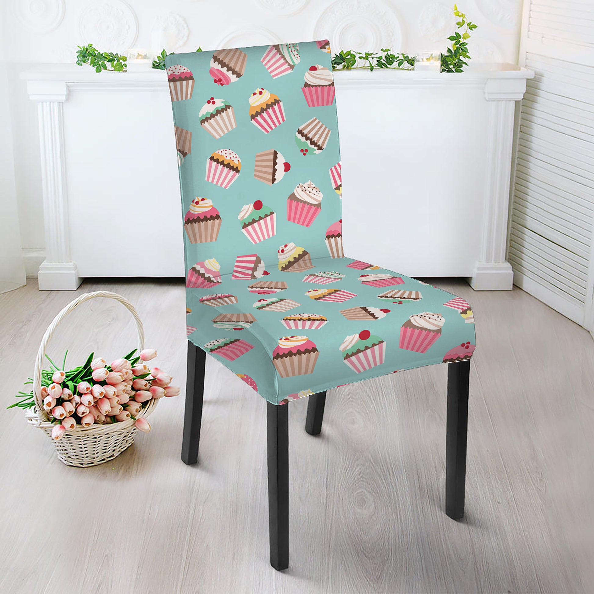 Pastel Cupcake Pattern Print Dining Chair Slipcover