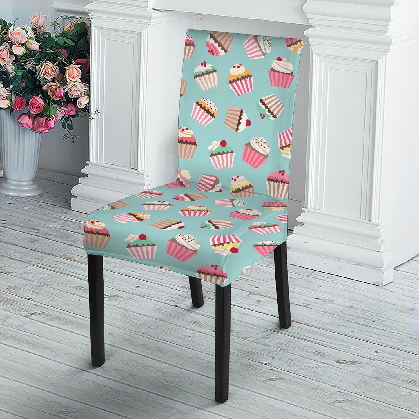 Pastel Cupcake Pattern Print Dining Chair Slipcover