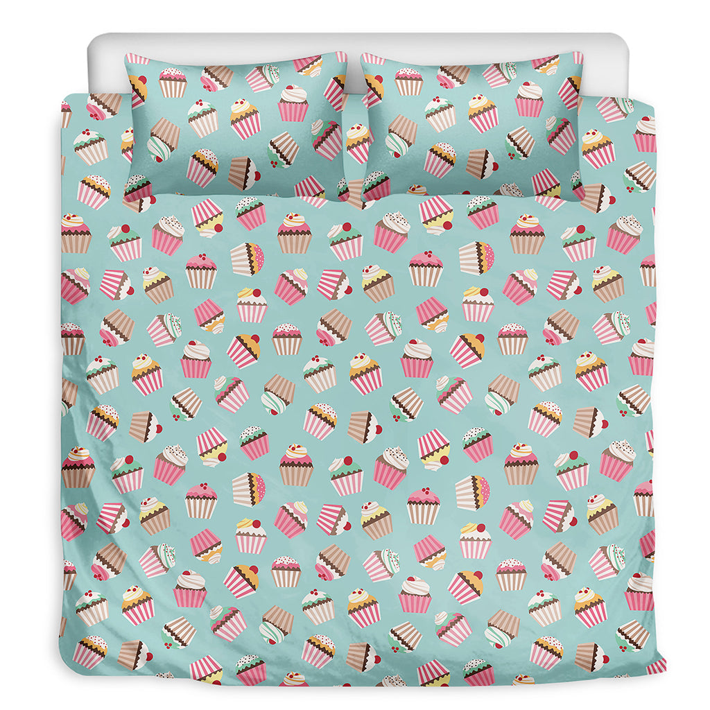 Pastel Cupcake Pattern Print Duvet Cover Bedding Set