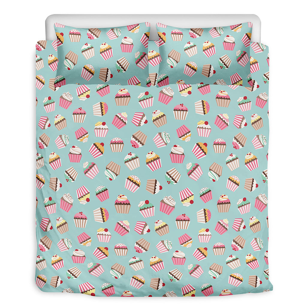 Pastel Cupcake Pattern Print Duvet Cover Bedding Set