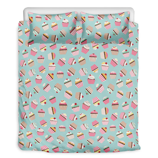 Pastel Cupcake Pattern Print Duvet Cover Bedding Set