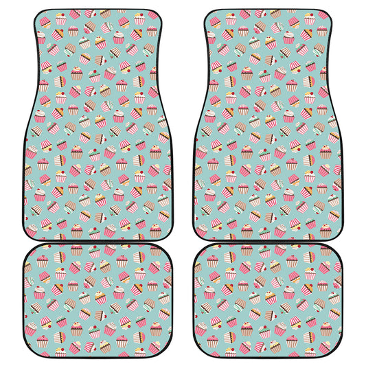 Pastel Cupcake Pattern Print Front and Back Car Floor Mats