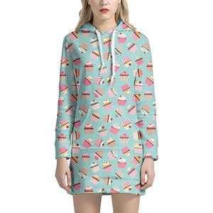 Pastel Cupcake Pattern Print Hoodie Dress