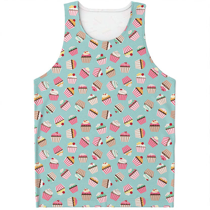 Pastel Cupcake Pattern Print Men's Tank Top
