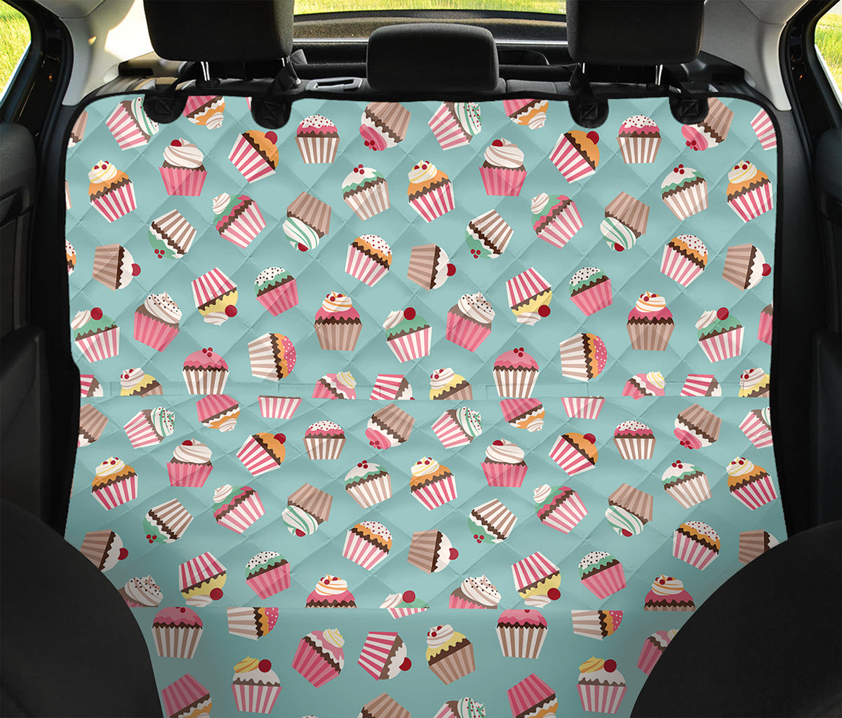 Pastel Cupcake Pattern Print Pet Car Back Seat Cover