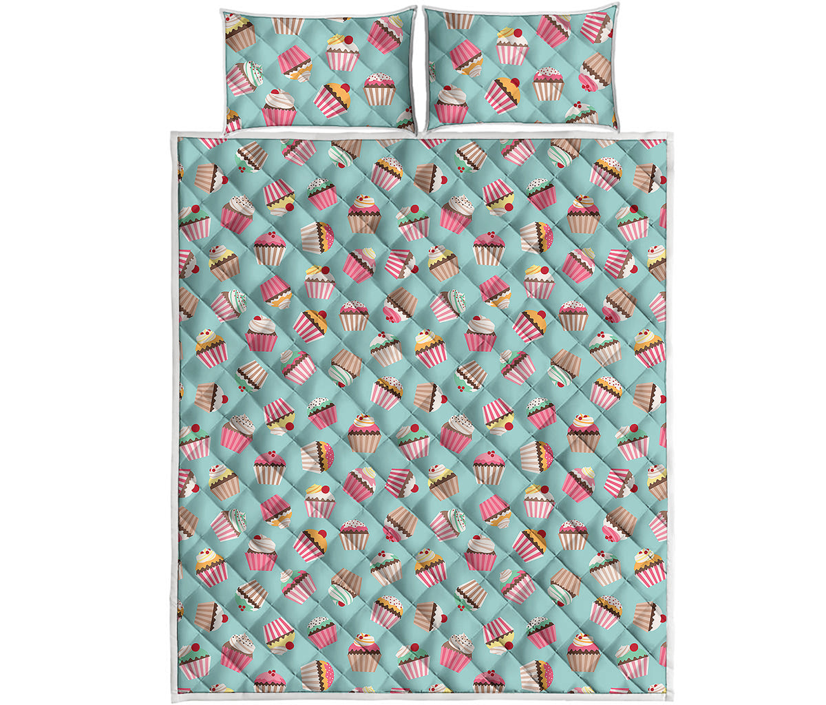 Pastel Cupcake Pattern Print Quilt Bed Set