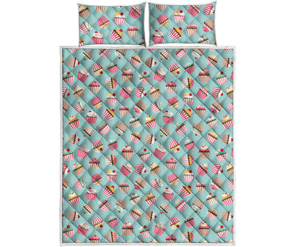 Pastel Cupcake Pattern Print Quilt Bed Set