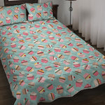 Pastel Cupcake Pattern Print Quilt Bed Set