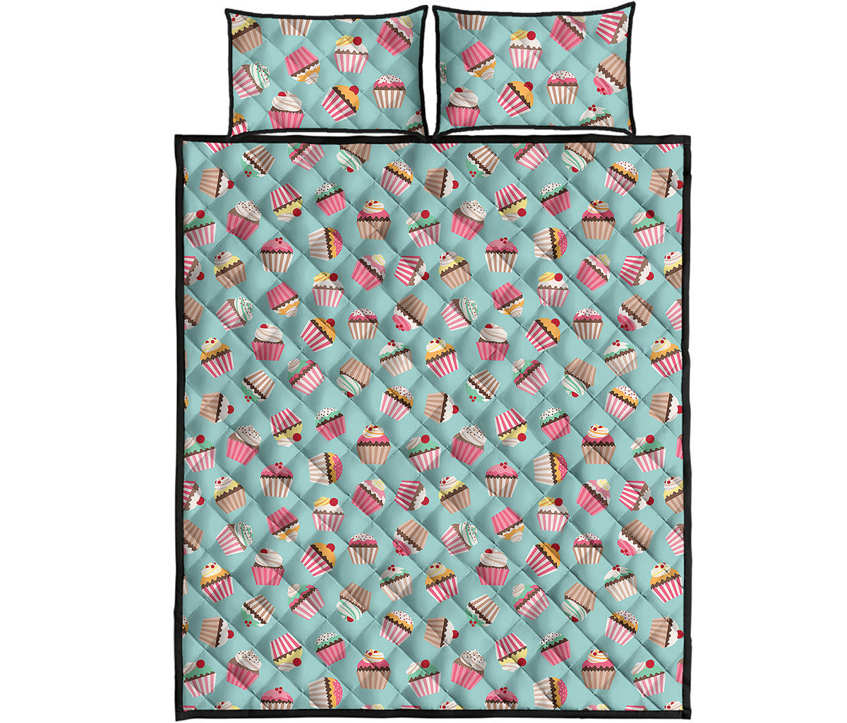 Pastel Cupcake Pattern Print Quilt Bed Set