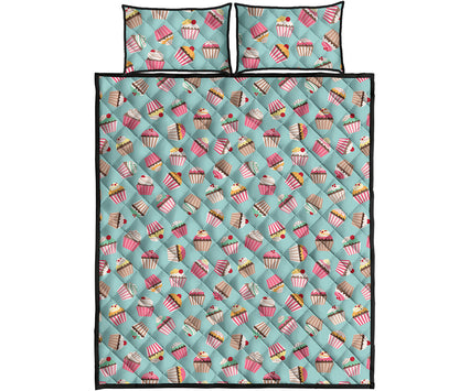 Pastel Cupcake Pattern Print Quilt Bed Set