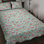 Pastel Cupcake Pattern Print Quilt Bed Set