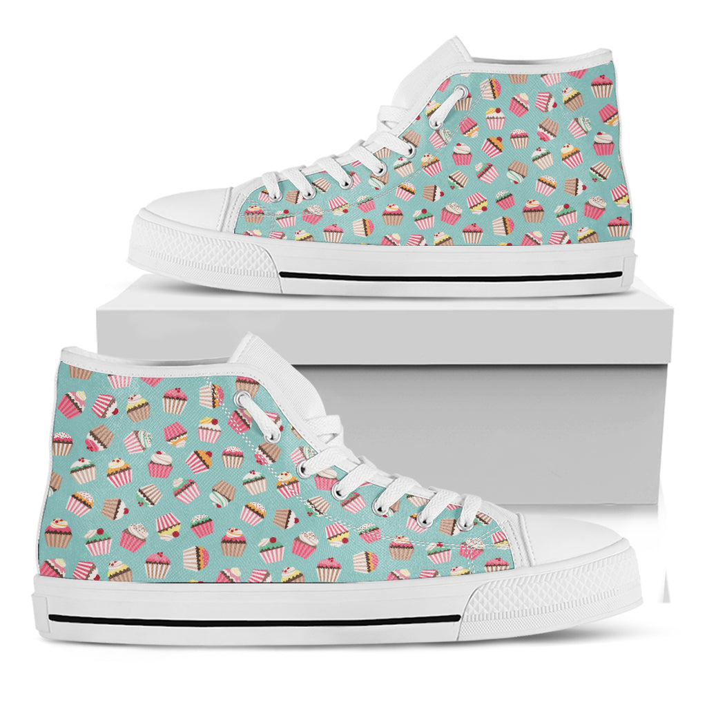 Pastel Cupcake Pattern Print White High Top Shoes