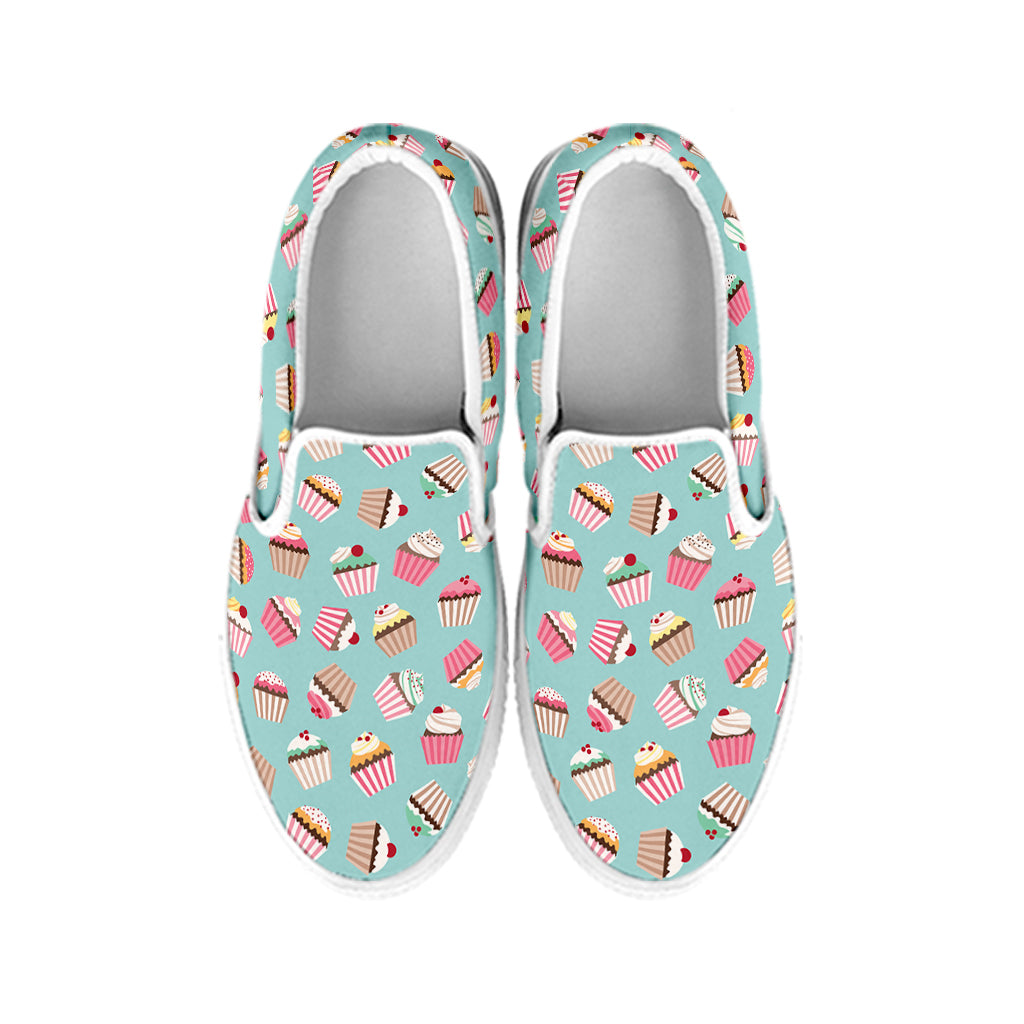 Pastel Cupcake Pattern Print White Slip On Shoes