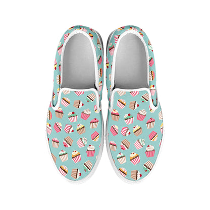 Pastel Cupcake Pattern Print White Slip On Shoes
