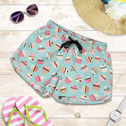 Pastel Cupcake Pattern Print Women's Shorts